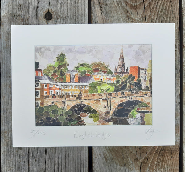 English Bridge, Shrewsbury A4 Print