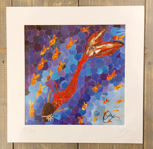 Mermaid in a Red Gown 12"×12" Print