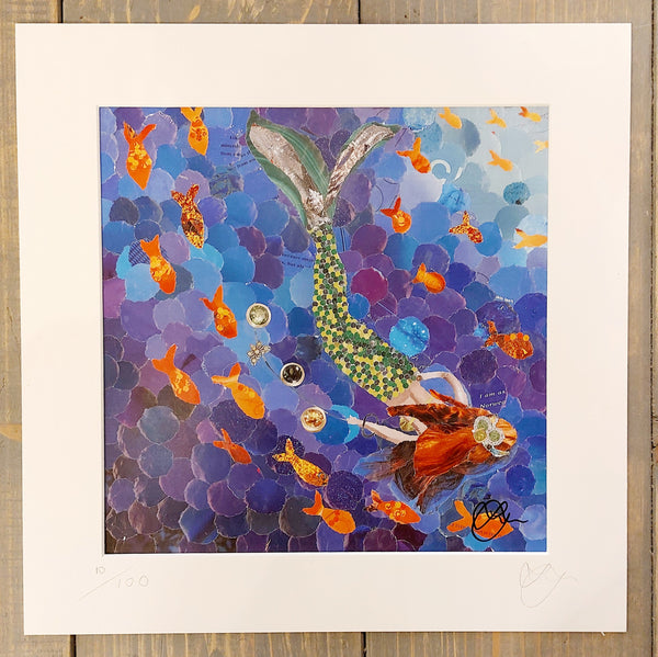 Mermaid in Green Gown 12"×12" Print