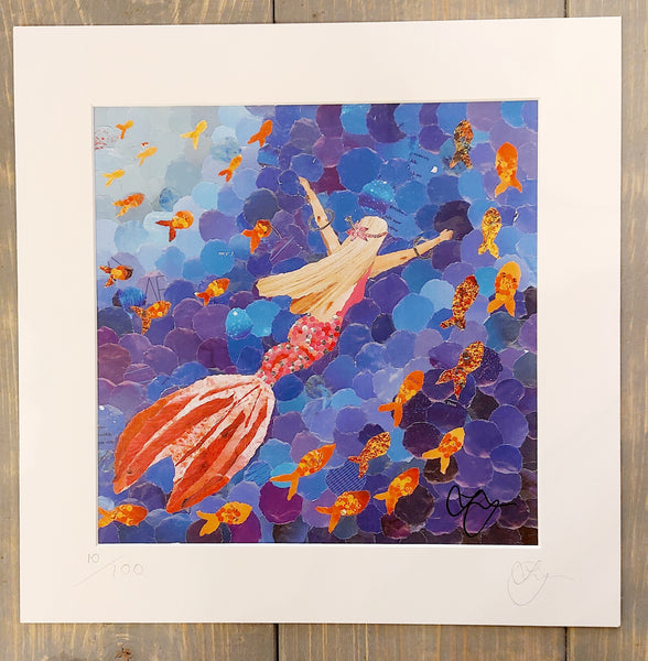 Mermaid in Pink Gown 12"×12" Print