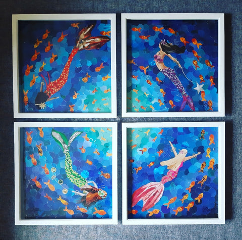 Original Paper Collages of 4 Mermaids