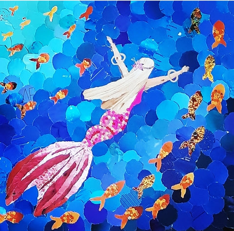 Mermaid in Pink Gown 12"×12" Print