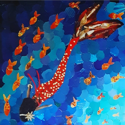 Mermaid in a Red Gown 12"×12" Print